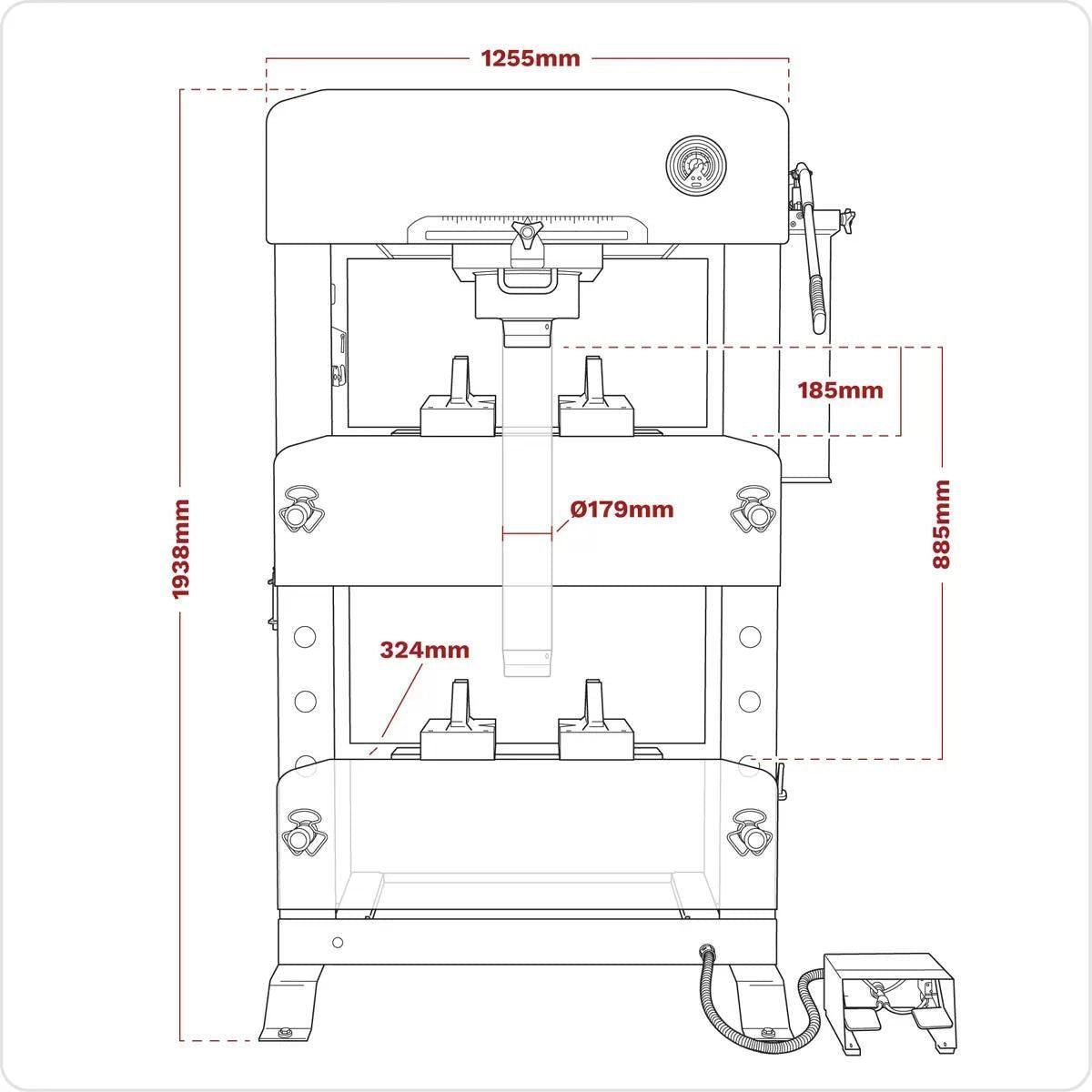 Sealey PPF100S Air/Hydraulic Press 100 Tonne Floor Type