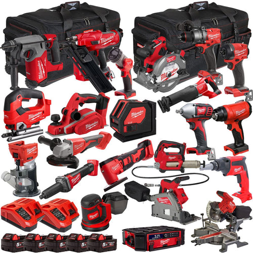 Milwaukee 18V 22 Piece Combo Kit with 5 x 5.0Ah Battery & Charger T4TKIT-32210