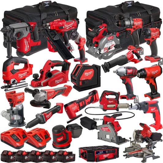Milwaukee 18V 22 Piece Combo Kit with 5 x 5.0Ah Battery & Charger T4TKIT-32210